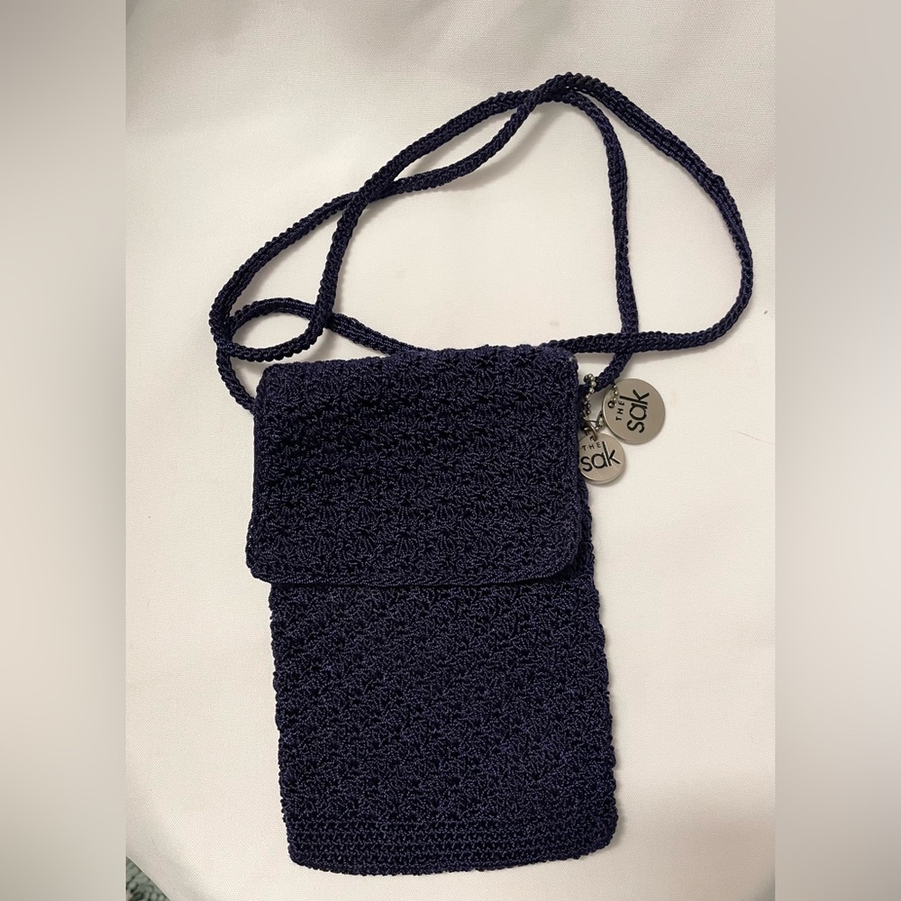 The Sak mini crochet crossbody bag, navy blue, like new